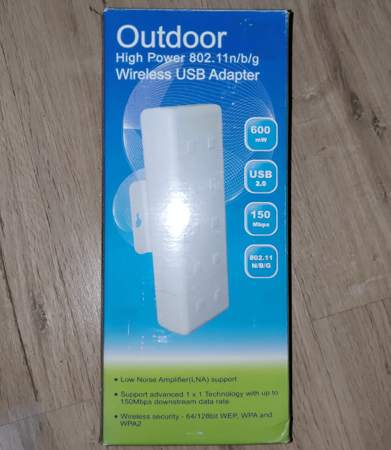 Adaptador WIFI USB alta potencia 600mW exterior frente