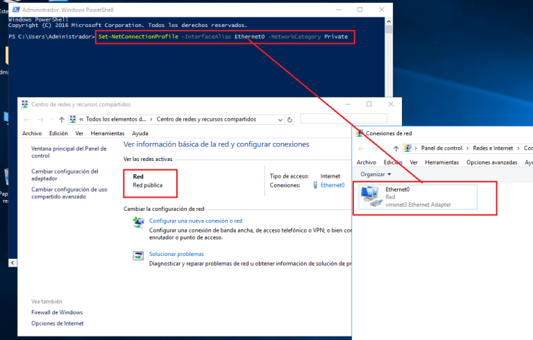 Cambiar red publica a privada en Windows Server